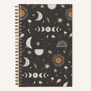 Boho Moon Journal   Schwarz & Gold Notizbuch
