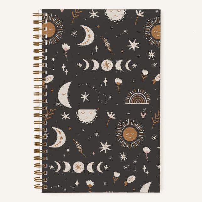 Boho Moon Journal | Schwarz & Gold Notizbuch (Vorderseite)