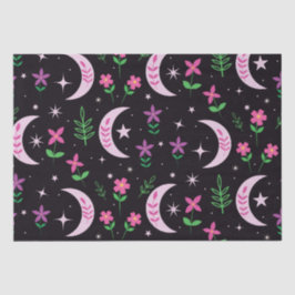 Boho Moon mit rosa Blume und Blätter Seidenpapier