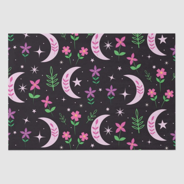 Boho Moon mit rosa Blume und Blätter Seidenpapier (Vorderseite)