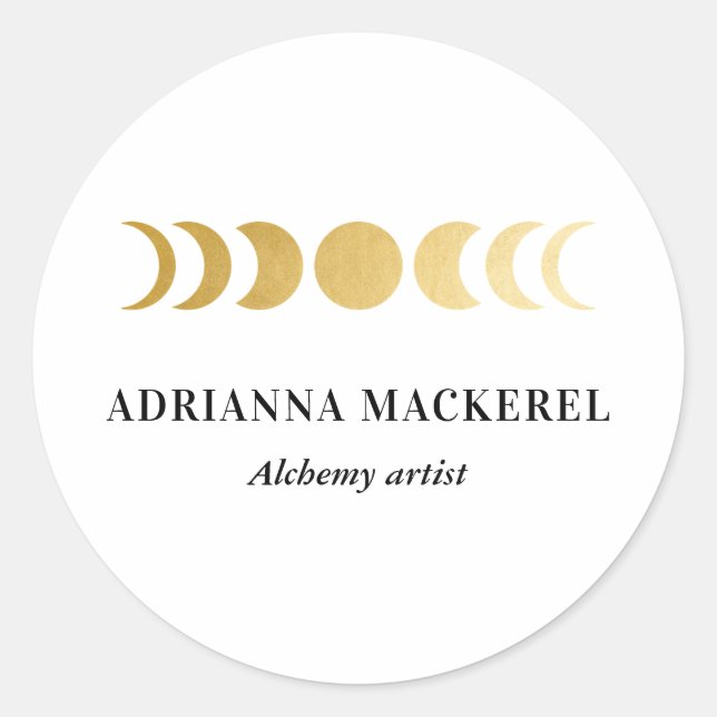 Boho Moon Phase Imitate Goldene Fossilien Modern S Runder Aufkleber (Vorderseite)