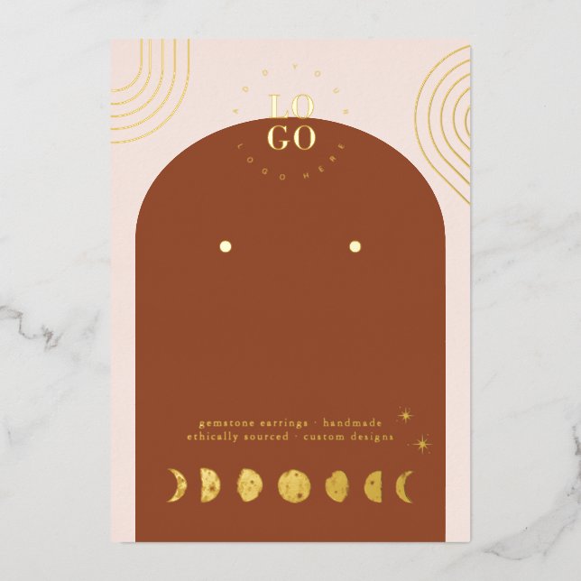 Boho Moon Phase | Terracotta Earring Display Card Folieneinladung (Vorderseite)