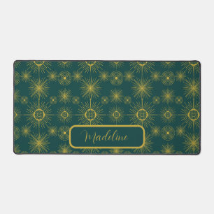 Boho Moon Stars Sun Aquamarin Green Pattern Schreibtischunterlage