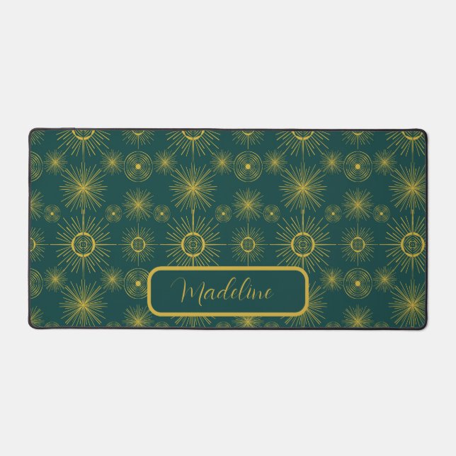 Boho Moon Stars Sun Aquamarin Green Pattern Schreibtischunterlage (Vorderseite)