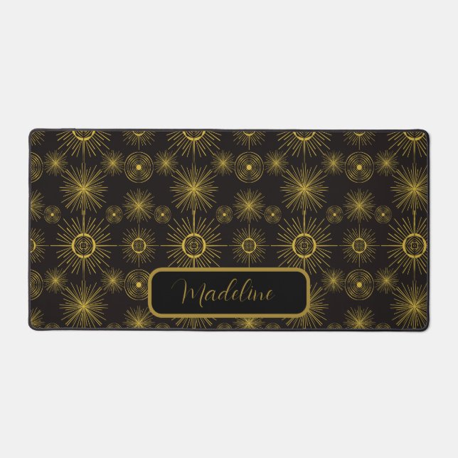 Boho Moon Stars Sun Black Pattern Schreibtischunterlage (Vorderseite)