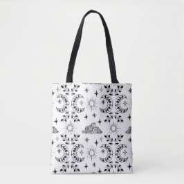 Boho Moon & Sun Tote Bag - Schwarz und Weiß