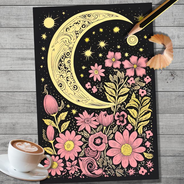 Boho Moon und Blume 10 Dekoupage Paper Seidenpapier (Von Creator hochgeladen)