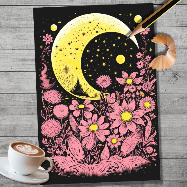 Boho Moon und Blume 12 Dekoupage Paper Seidenpapier (Von Creator hochgeladen)