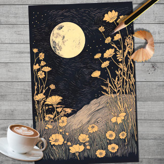 Boho Moon und Blume 1 Dekoupage Paper Seidenpapier