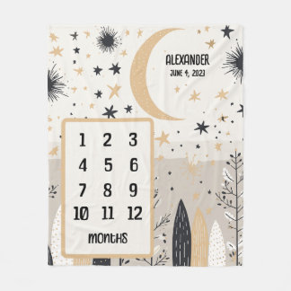 Boho Moon und Stars Personalisiert Baby Milestone Fleecedecke