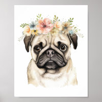 Boho Mops Hund Blume Wasserfarbe