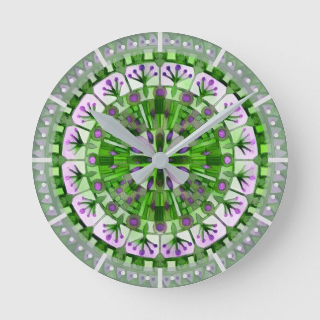 Boho Mosaic Tile Green Grass - Runde Wanduhr (Vorderseite)