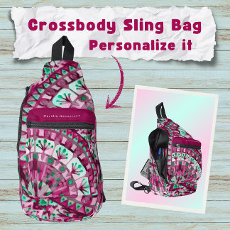 Boho Mosaic Tile Pink Berry - Crossbody Bag