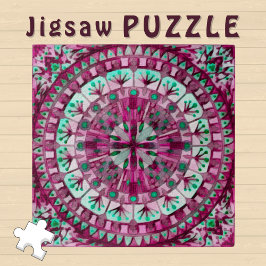 Boho Mosaic Tile Pink Berry - Puzzle