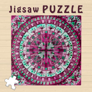 Boho Mosaic Tile Pink Berry - Puzzle