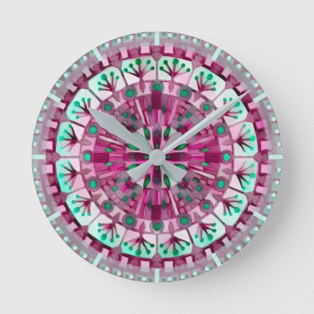 Boho Mosaic Tile Pink Berry - Runde Wanduhr (Vorderseite)