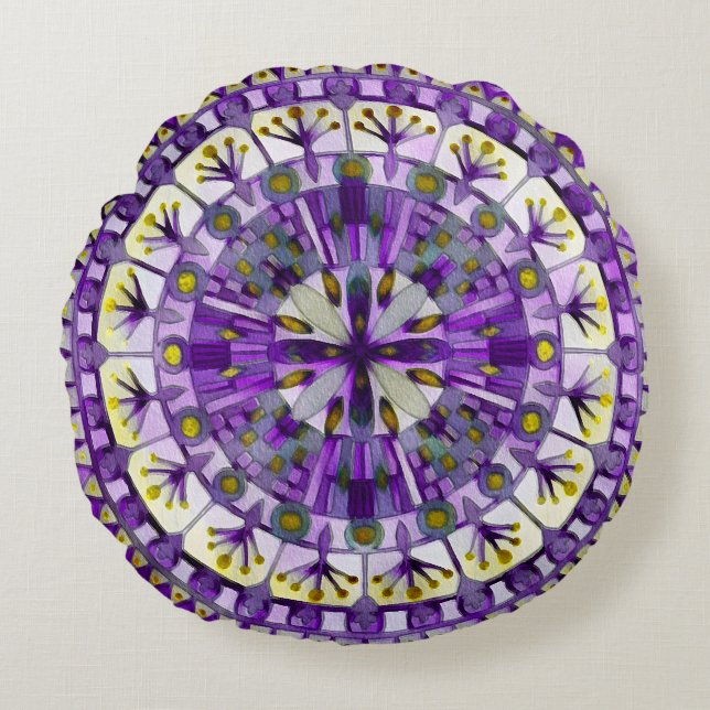 Boho Mosaic Tile Violet Flame - Rundes Kissen (Vorderseite)