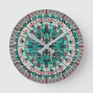 Boho-Mosaikfliese Teal Ocean - Runde Wanduhr