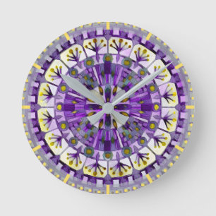 Boho-Mosaikfliese Violette Flamme - Runde Wanduhr