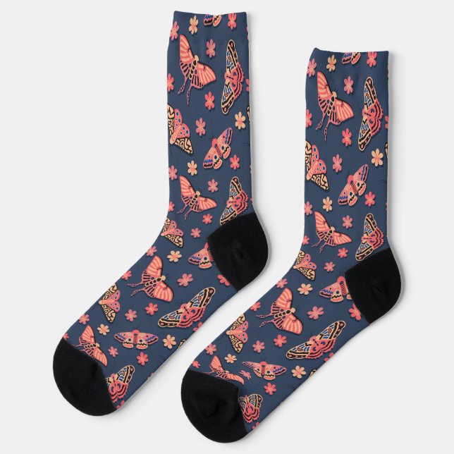 Boho Moth Pattern Design Socken (Linkes Detail)