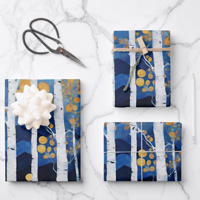 Boho Mountain Aspen Tree Scene Geschenkpapier Set (Vorderseite)