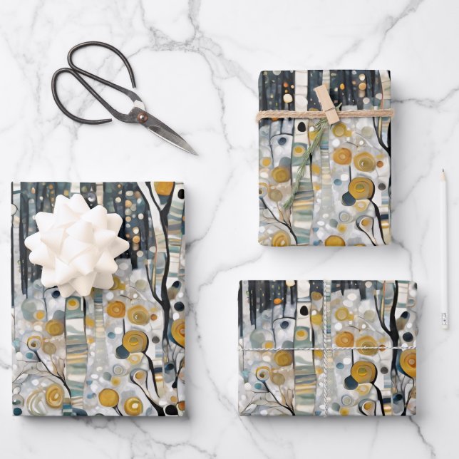Boho Mountain Aspen Tree Scene Geschenkpapier Set (Vorderseite)