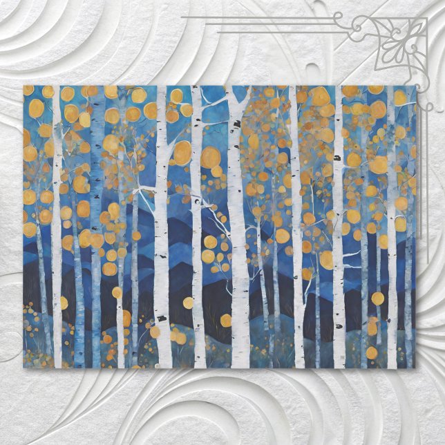 Boho Mountain Aspen Tree Scene Seidenpapier (Von Creator hochgeladen)