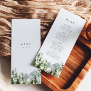 Boho Mountain Forest Pine Tree Elegante Hochzeit Menükarte