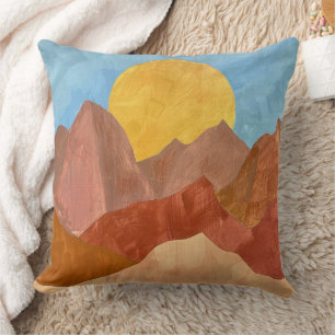 Boho Mountain Sunset - Warme Erde Tone Landschaft Kissen