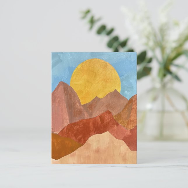Boho Mountain Sunset - Warme Erde Tone Landschaft Postkarte (Stehend Vorderseite)