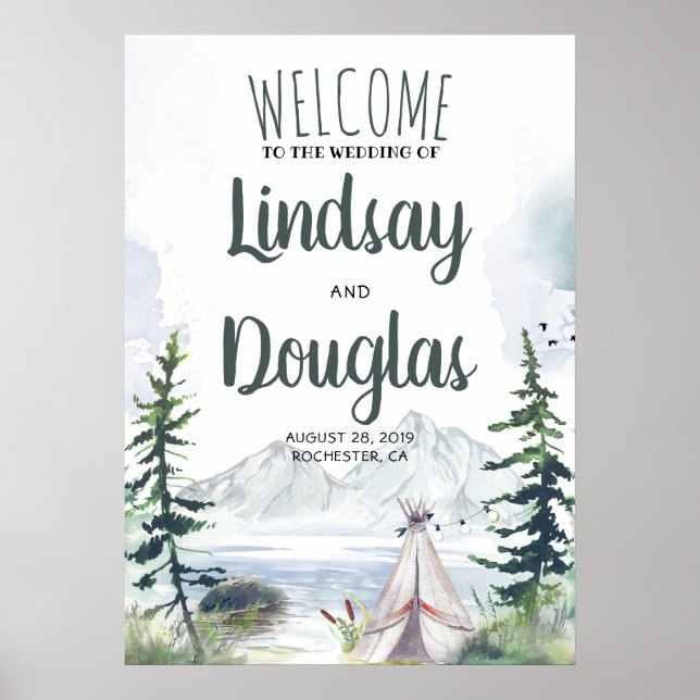 Boho Mountains Adventure Wedding Welcome Sign Poster (Vorne)