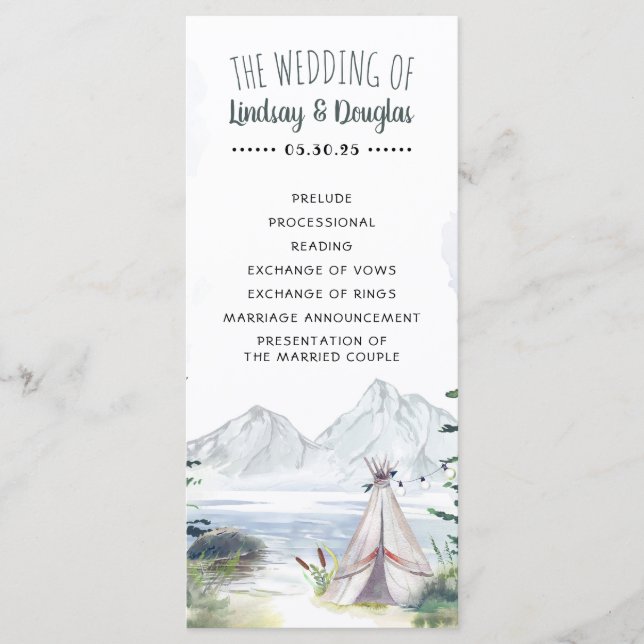 Boho Mountains Adventure Weddingprogramme Programm (Vorderseite)