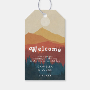 Boho Mountains Retro Wedding Begrüßungsmarken Geschenkanhänger