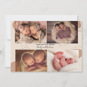 Boho Multi Foto Twin Baby Geburtserklärung Einladung