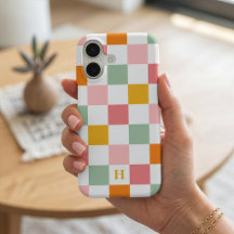 Boho Multicolor Checkerboard Monogram