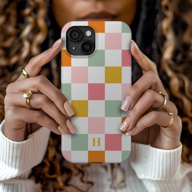 Boho Multicolor Checkerboard Monogram Case-Mate iPhone Hülle (Von Creator hochgeladen)
