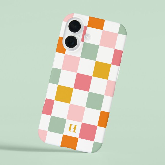 Boho Multicolor Checkerboard Monogram Case-Mate iPhone Hülle (Von Creator hochgeladen)