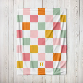 Boho Multicolor Checkerboard Monogram Fleecedecke