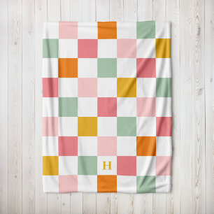 Boho Multicolor Checkerboard Monogram Fleecedecke