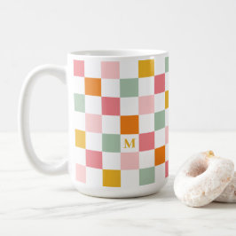 Boho Multicolor Checkerboard Monogram Kaffeetasse