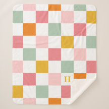 Boho Multicolor Checkerboard Monogram