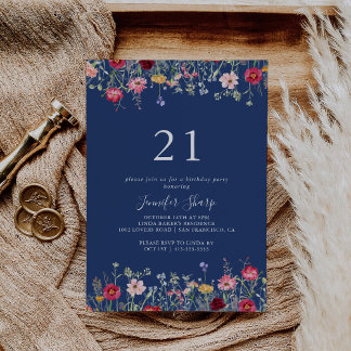 Boho Multicolor Wildblume 21. Geburtstag Party Einladung