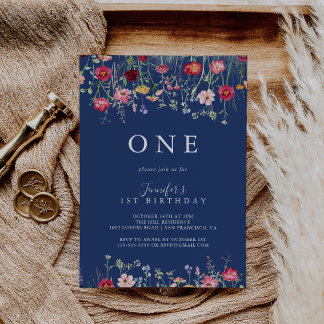Boho Multicolor Wildblume Erster Geburtstag Einladung
