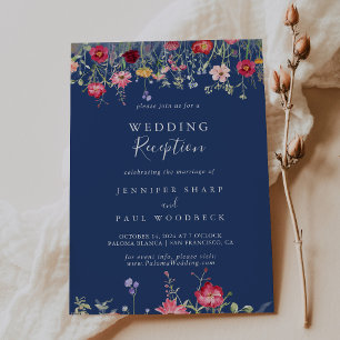 Boho Multicolor Wildblume Hochzeitsempfang Einladung