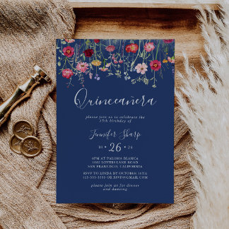 Boho Multicolor Wildblume Quinceañera Einladung
