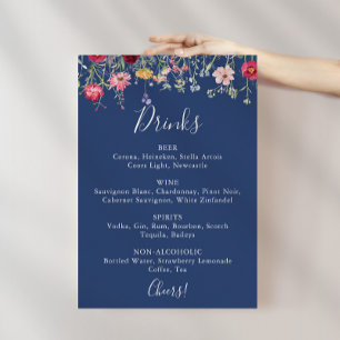 Boho Multicolor Wildblume Wedding Drinks Menü Poster