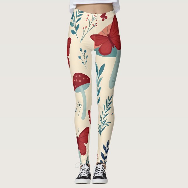 Boho Mushrooms & Butterflies Leggings (Vorderseite)