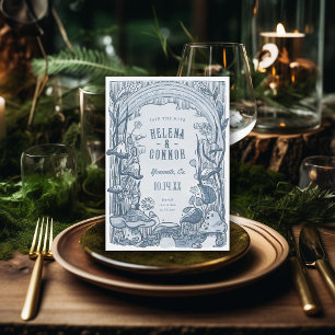 Boho Mushrooms Retro Blue Save The Date