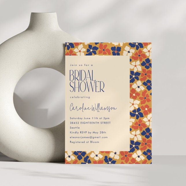 Boho Mustard Blue Floral Botanisches Brautparty Einladung (Von Creator hochgeladen)