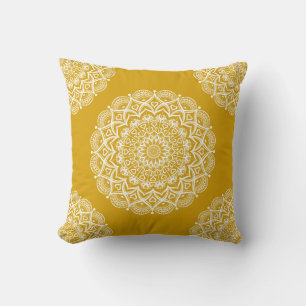 Boho Mustard Yellow Mandala Kissen